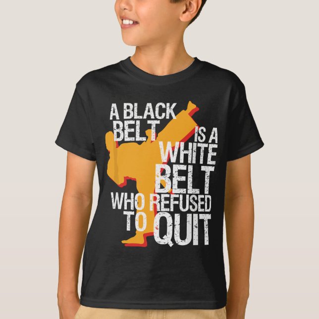 Taekwondo and Karate Black Belt Martial Art Studen T-Shirt (Front)