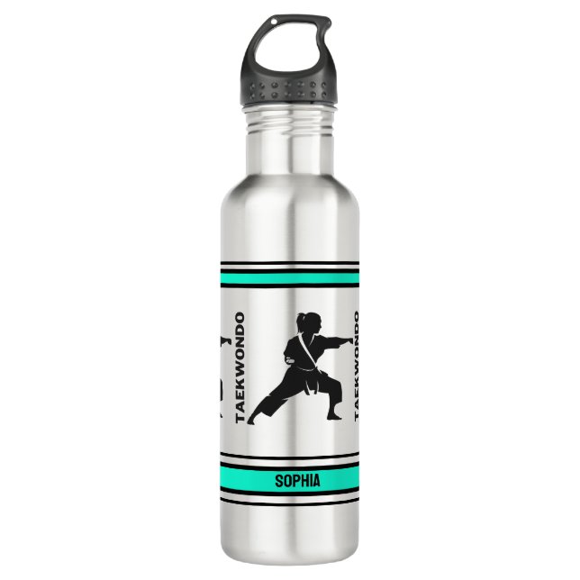 Taekwondo Birthday Gift, Taekwondo Girl Player Stainless Steel Water Bottle (Front)