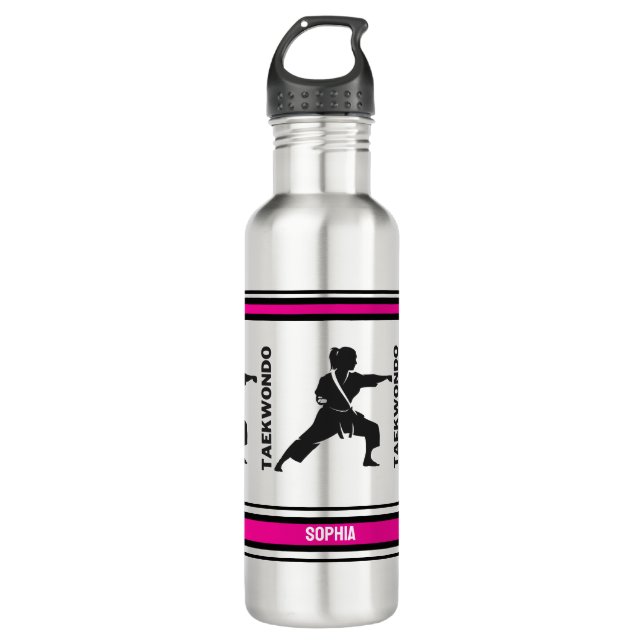 Taekwondo Birthday Gift, Taekwondo Girl Player Stainless Steel Water Bottle (Front)