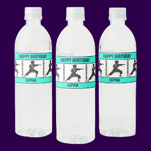 Taekwondo Birthday Gift, Taekwondo Girl Player Water Bottle Label