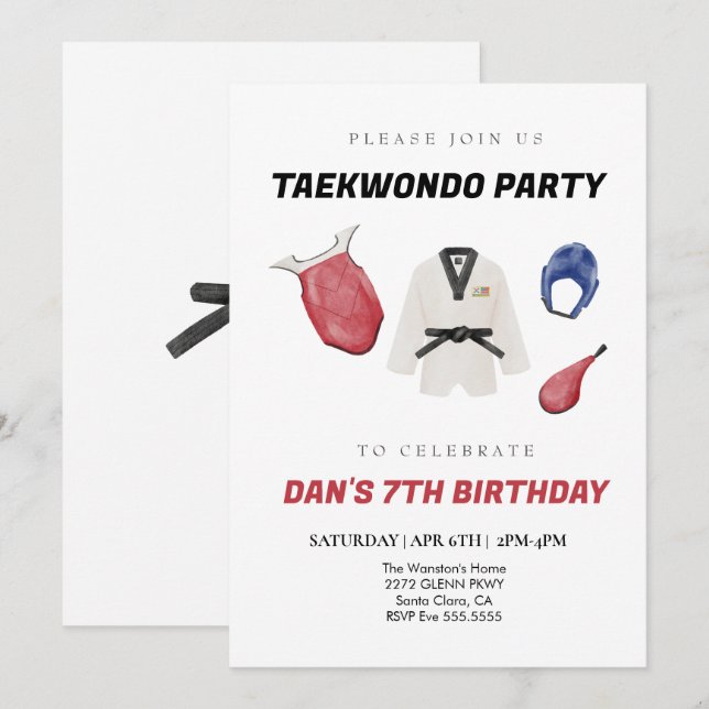 Taekwondo birthday invitation (Front/Back)