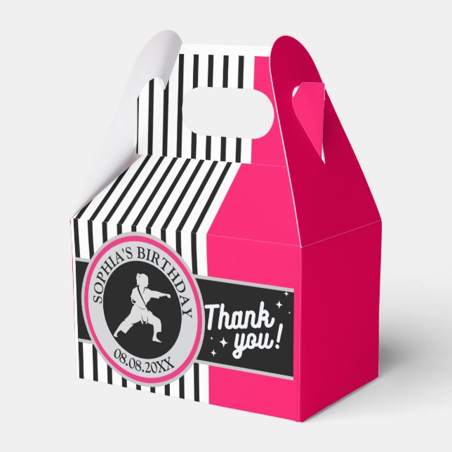Taekwondo Birthday Party, Taekwondo Girl Player Fa Favor Boxes (Front Side)