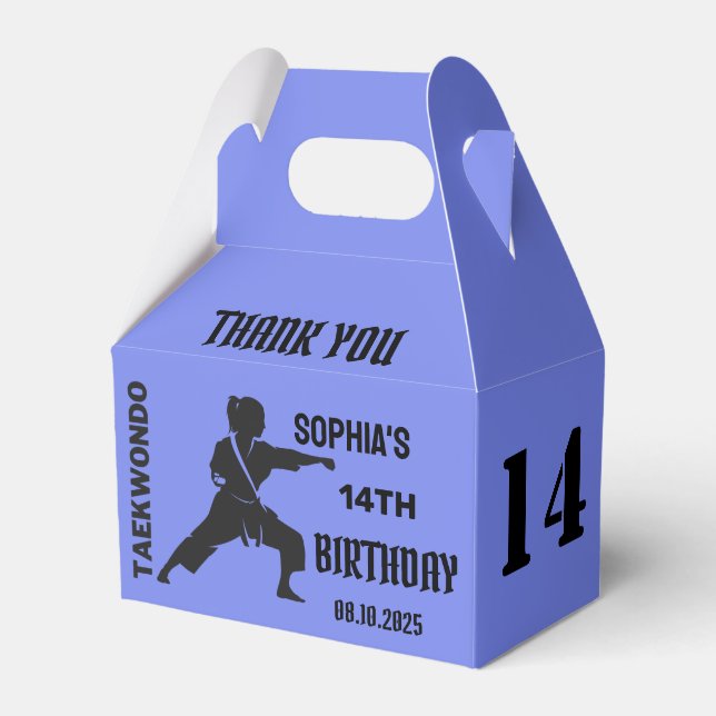 Taekwondo Birthday Party, Taekwondo Girl Player Favor Boxes (Back Side)