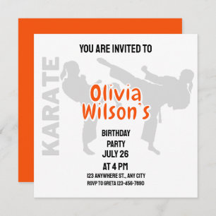 Taekwondo Birthday Party, Taekwondo Girl Player Invitation