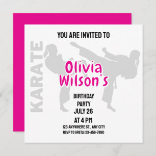 Taekwondo Birthday Party, Taekwondo Girl Player Invitation