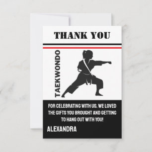 Taekwondo Birthday Party, Taekwondo Girl Player Thank You Card