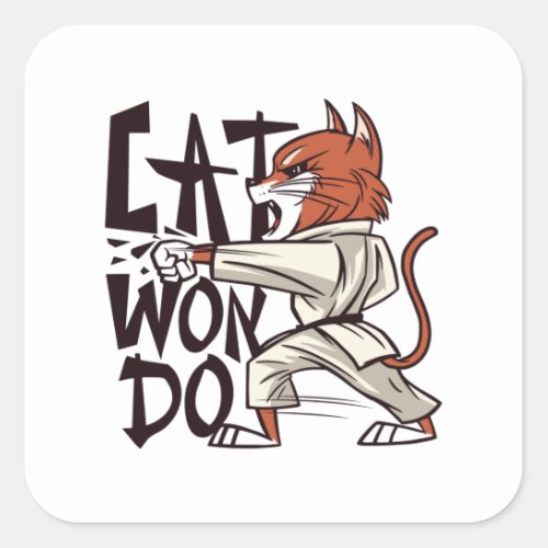 Taekwondo Cat Square Sticker