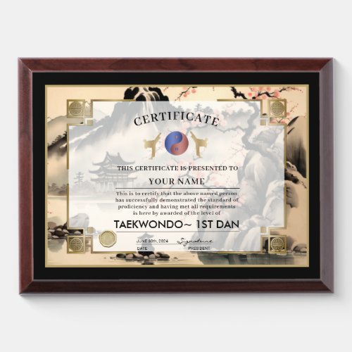 Taekwondo Certificate Award Plaque