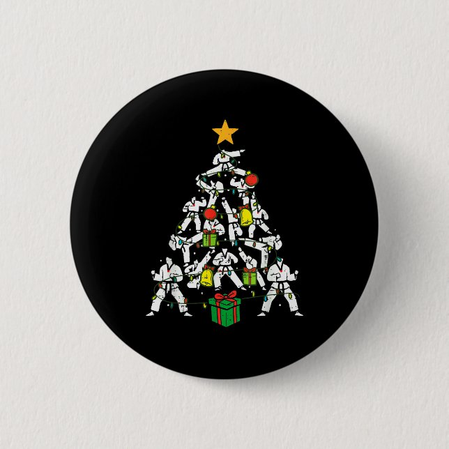 Taekwondo Christmas Tree Xmas Martial Arts Karate  Button (Front)