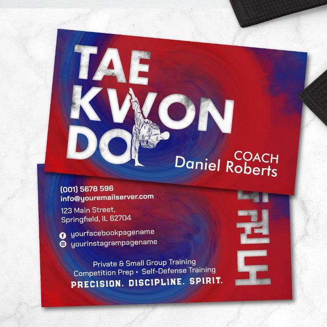 Taekwondo Coach -Hangul Symbol and High Kick Business Card (Creator Uploaded)