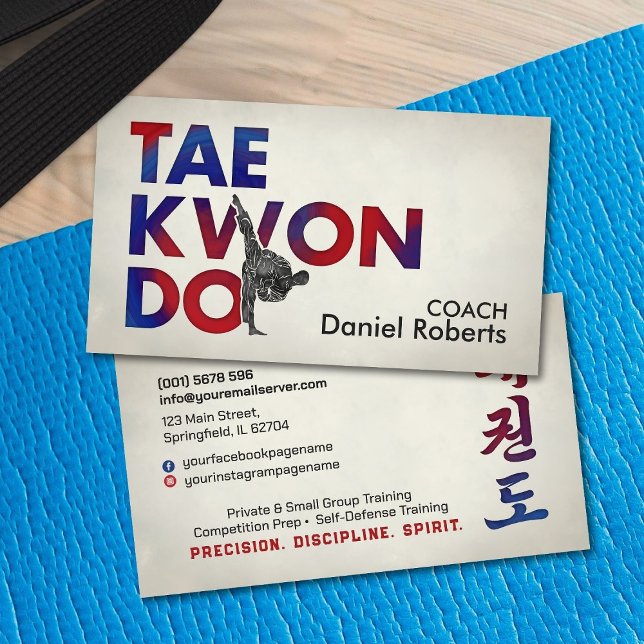 Taekwondo Coach -Hangul Symbol and High Kick Business Card (Creator Uploaded)