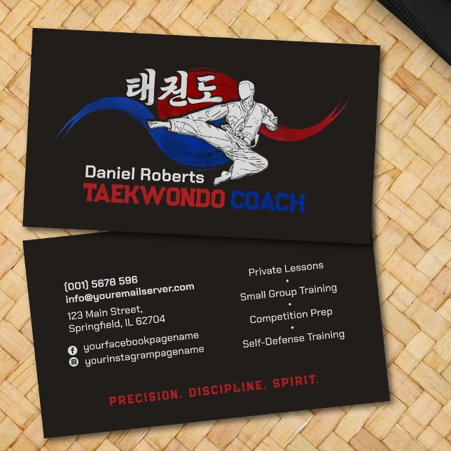 Taekwondo Coach - Taegeuk and Hangul Symbol Business Card (Creator Uploaded)