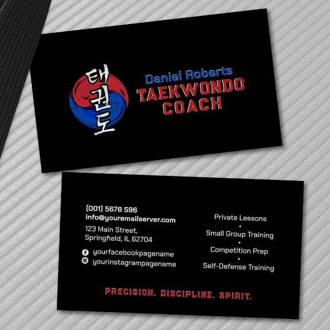Taekwondo Coach - Taegeuk and Hangul Symbol Business Card (Creator Uploaded)