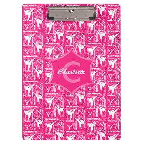 Taekwondo Cute Pink White Girly Monogrammed Clipboard