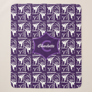 Taekwondo Cute Purple White Girly Monogrammed Sherpa Blanket