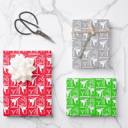 Taekwondo Cute Red Green Silver White Girly Wrapping Paper Sheets