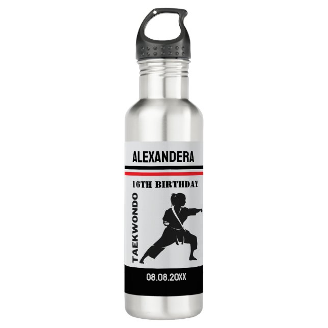 Taekwondo Girl Birthday Taekwondo Player Party  Stainless Steel Water Bottle (Front)