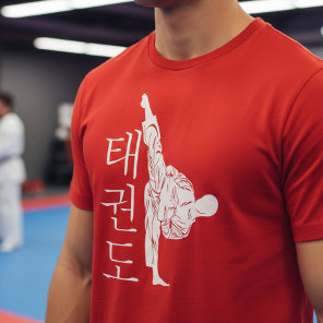 Taekwondo High Kick with Vertical Hangul T-Shirt