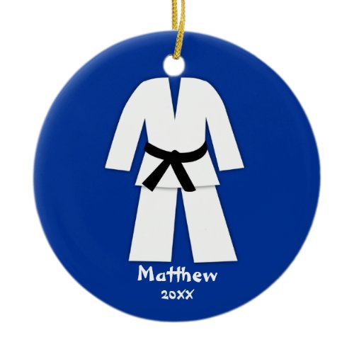Taekwondo Karate Black Belt Blue Personalized Ceramic Ornament