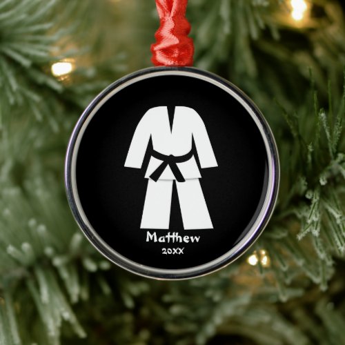 Taekwondo Karate Black Belt Personalized Metal Ornament