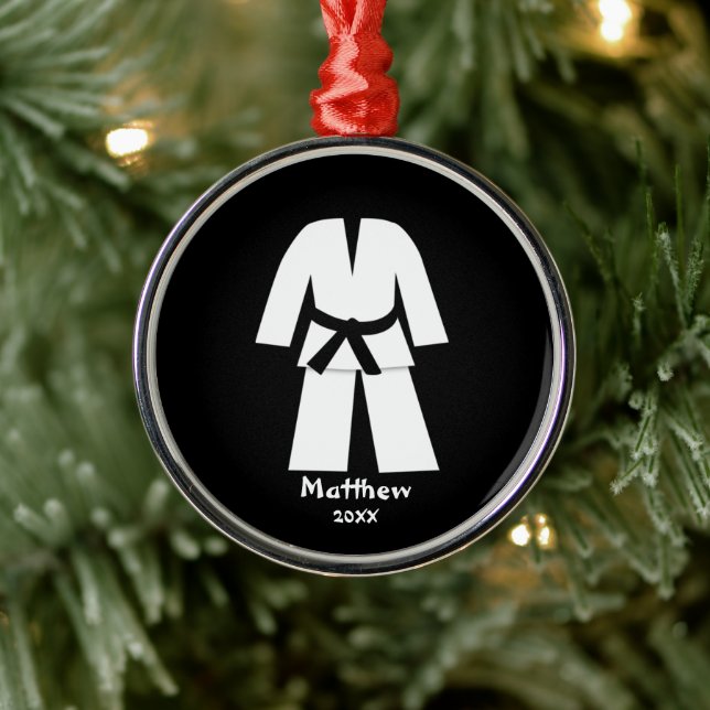 Taekwondo Karate Black Belt Personalized Metal Ornament (Tree)