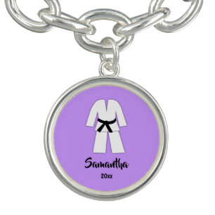 Taekwondo Karate Black Belt Purple Personalized Bracelet