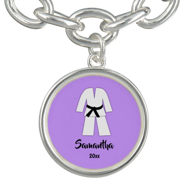 Taekwondo Karate Black Belt Purple Personalized Bracelet (Design)