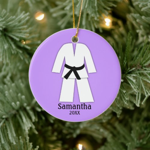 Taekwondo Karate Black Belt Purple Personalized Ceramic Ornament