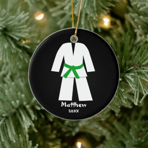 Taekwondo Karate Green Belt Personalized Ceramic Ornament