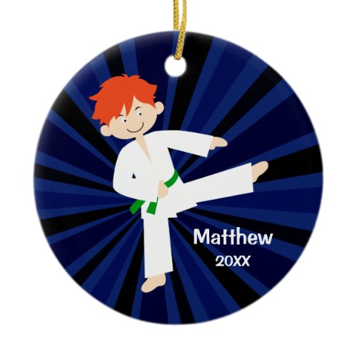 Taekwondo Karate Green Belt Red Boy Personalized Ceramic Ornament