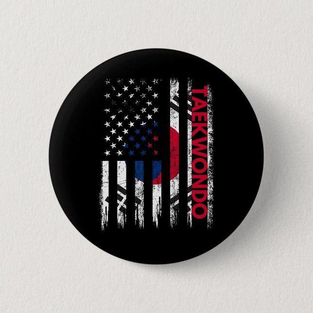 Taekwondo Karate Martial Arts Training Korean Flag Button (Front)