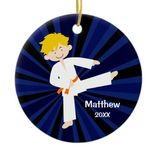 Taekwondo Karate Orange Belt Boy Personalized Ceramic Ornament