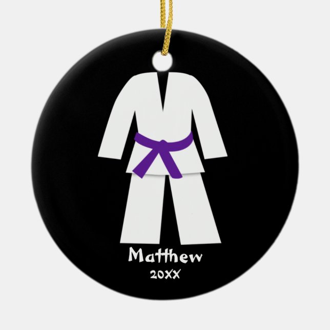 Taekwondo Karate Purple Belt Personalized Ceramic Ornament (Front)