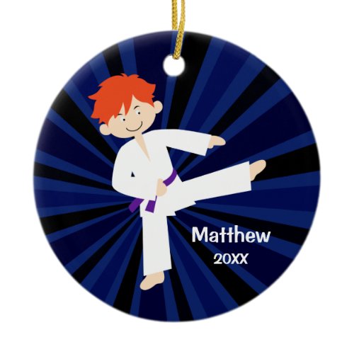 Taekwondo Karate Purple Belt Red Boy Personalized Ceramic Ornament