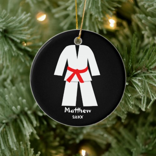 Taekwondo Karate Red Belt Personalized Ceramic Ornament