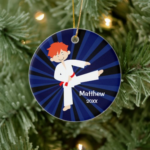 Taekwondo Karate Red Belt Red Boy Personalized Ceramic Ornament