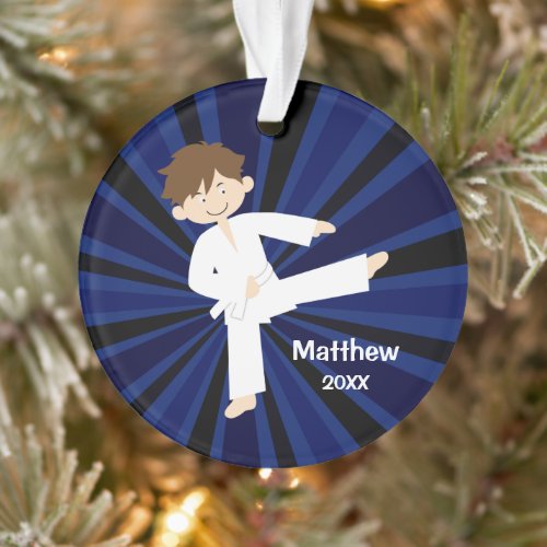 Taekwondo Karate White Belt Boy Personalized Ornament