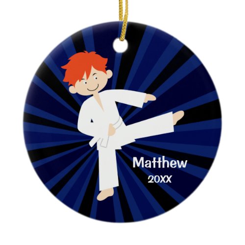 Taekwondo Karate White Belt Red Boy Personalized Ceramic Ornament