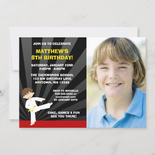 Taekwondo Karate Yellow Belt Birthday Invitations