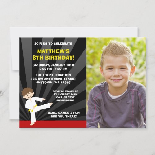 Taekwondo Karate Yellow Belt Birthday Invitations