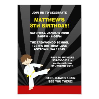 Taekwondo Karate Yellow Belt Birthday Invitations