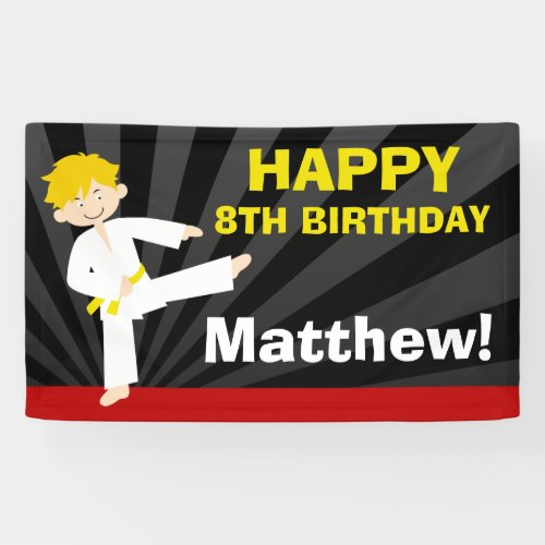 Taekwondo Karate Yellow Belt Blonde Boy Birthday Banner