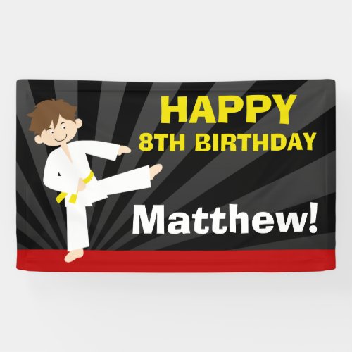 Taekwondo Karate Yellow Belt Boy Birthday Banner