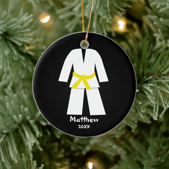 Taekwondo Karate Yellow Belt Personalized Ceramic Ornament (Tree)