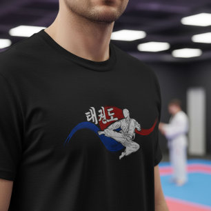 Taekwondo Kick with Flowing Taegeuk T-Shirt