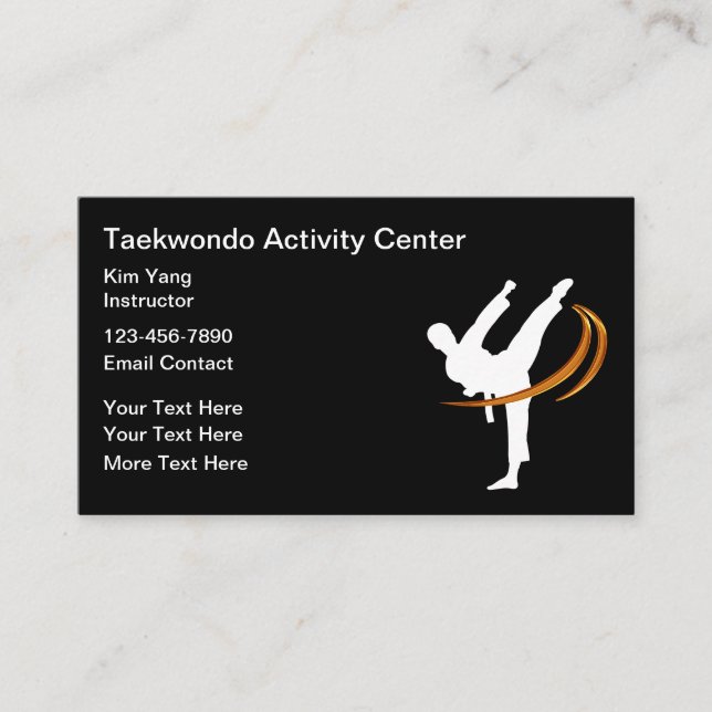 Taekwondo Martial Arts Class Business Cards (Front)