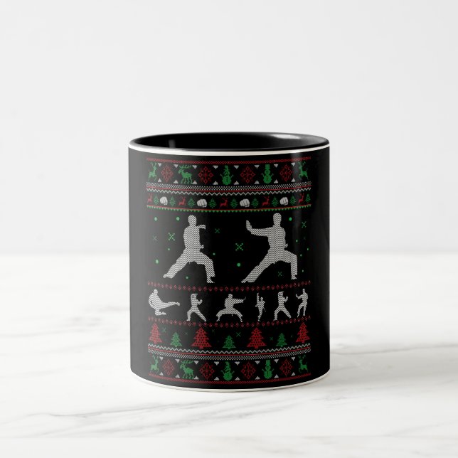 Taekwondo Merry Christmas Gift Ugly Christmas Two-Tone Coffee Mug (Center)