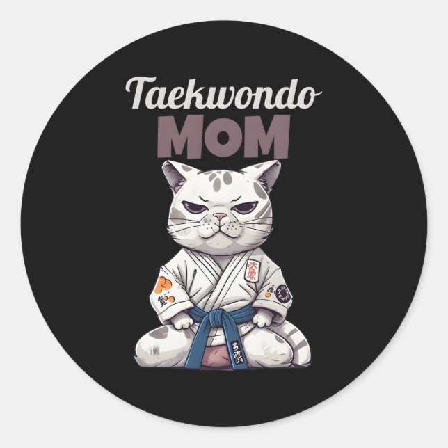Taekwondo Mom Cat Karate Judo Classic Round Sticker (Front)