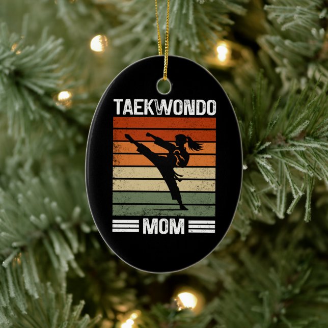 Taekwondo Mom Retro Martial Arts Mom Gift Ceramic Ornament (Tree)
