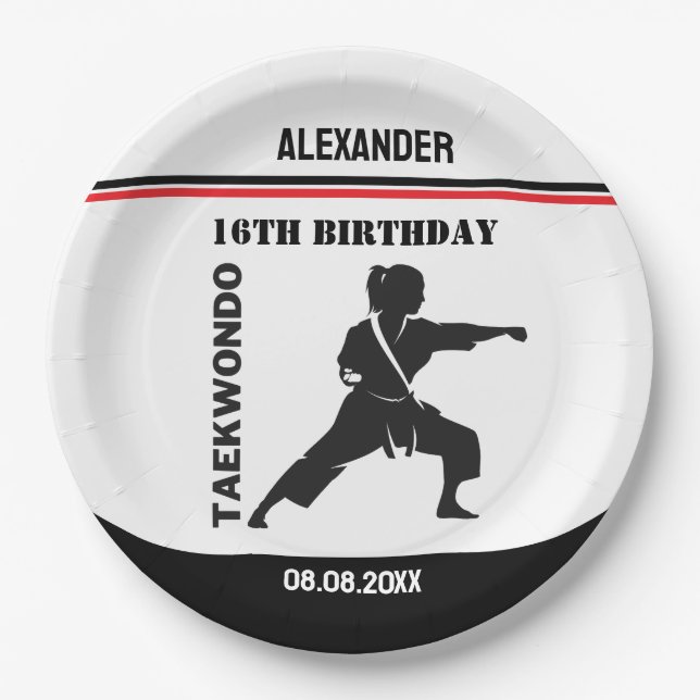 Taekwondo Player, Birthday Gift, Team Karate  Paper Plates (Front)